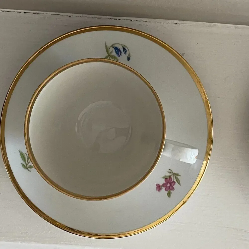 VTG Danmark Lyngby Teacup & Saucer, Bedstefar/Bedstemor, Floral, Gold, Danish